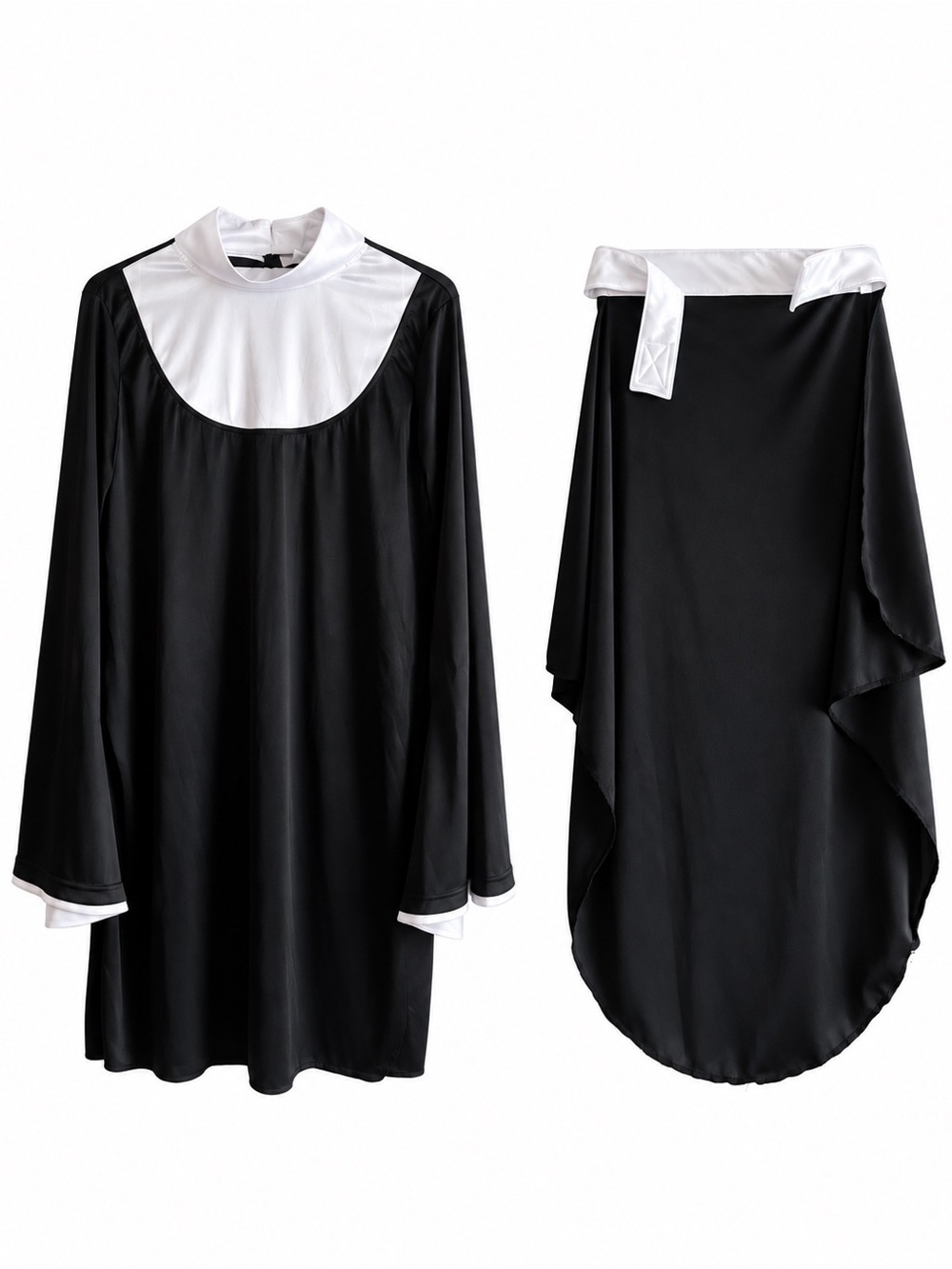 2 Piece Nun Black & White Long-Sleeve Dress Head Piece – Size 14/16 GUC